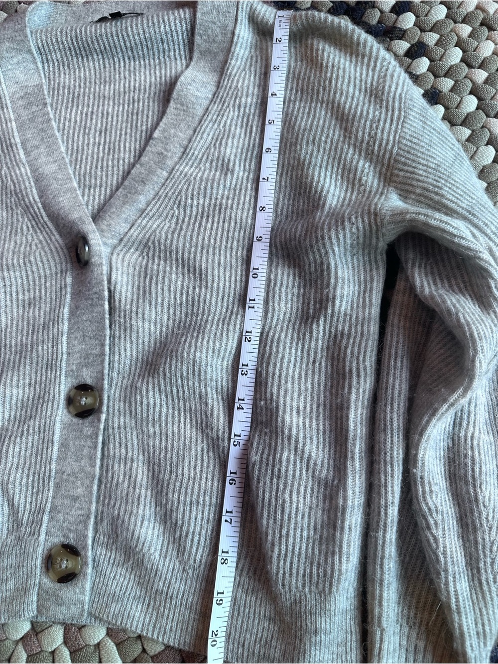 Quince Light Gray Ribbed V-Neck Cardigan Sweater - Small - Picture 5 of 5